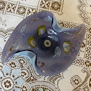 Vintage Murano Fratelli Toso Opalescent Murrines Italian Art Glass Bowl